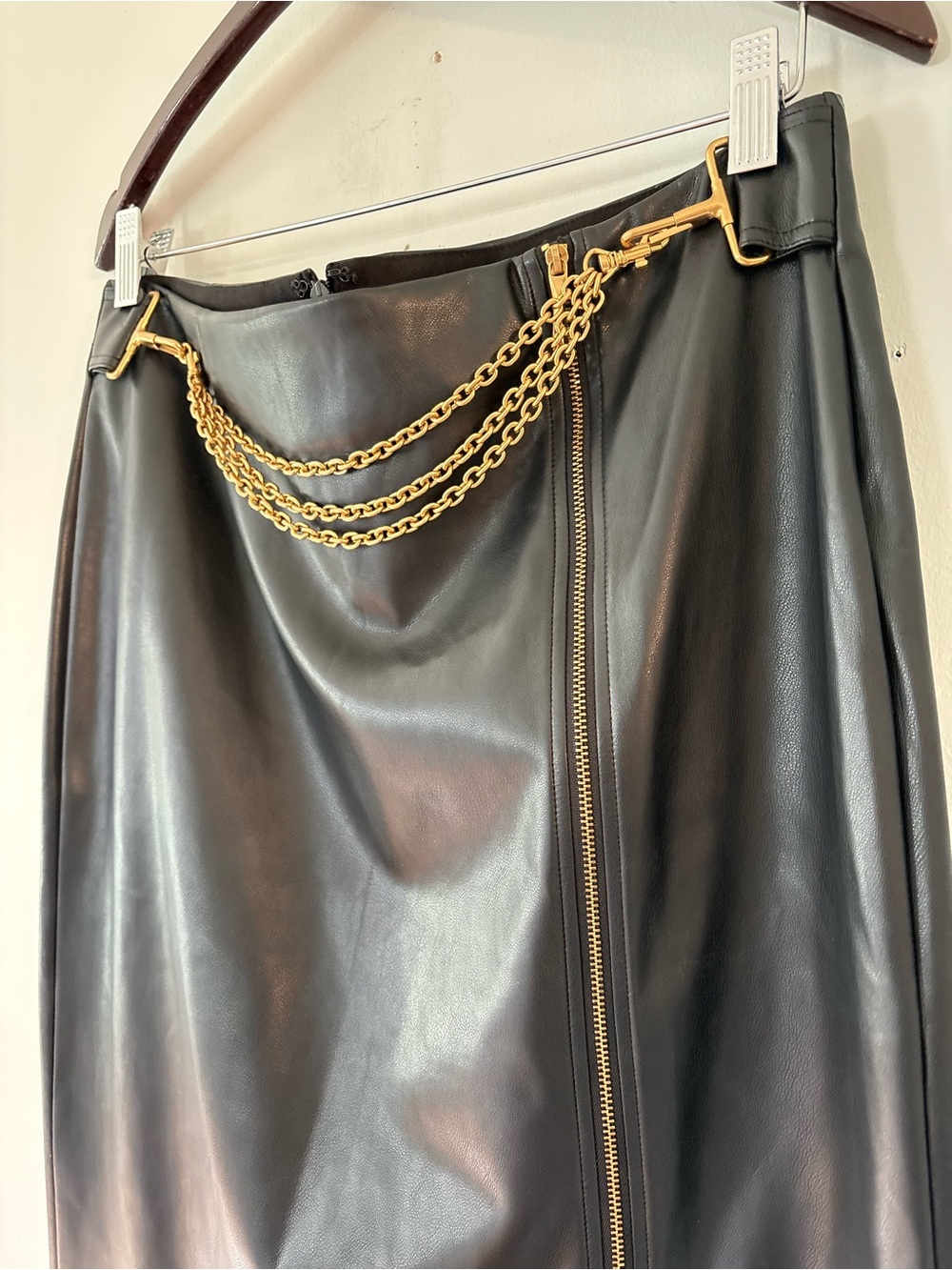 Donna Karan New York Faux Leather Chain Midi Pencil Skirt Edgy Chic Sz 10 - Picture 10 of 12
